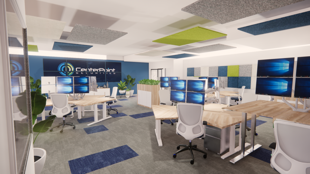 workspace open layout acoustical solutions collaborative team back to the office design interior design san diego office multiple screens solution
