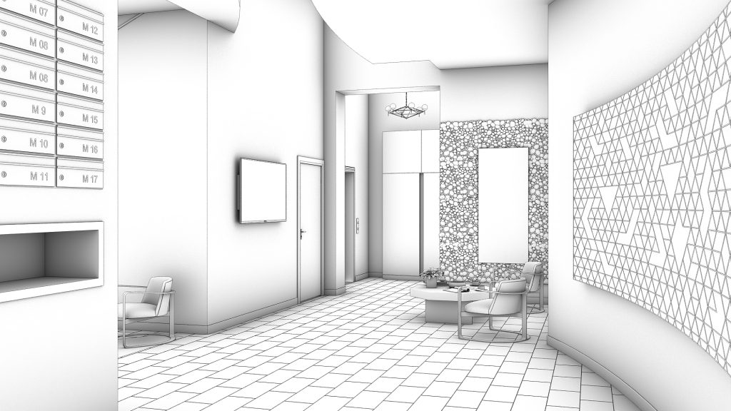 rendering preview black and white lobby design