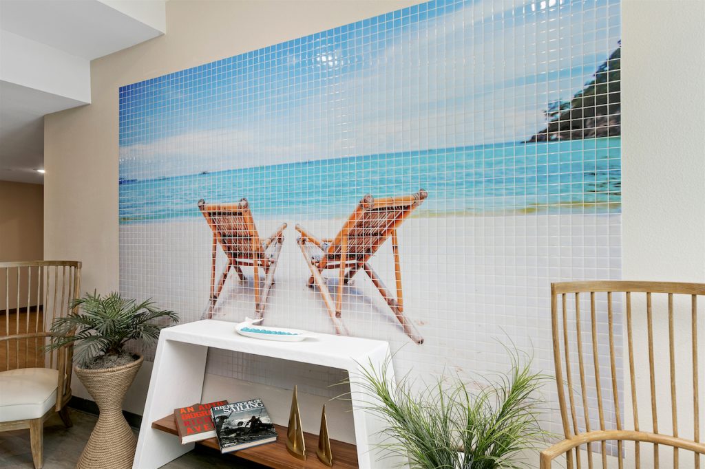 Lobby design in San Diego Point Loma with beach coastal design art made of custom tile design